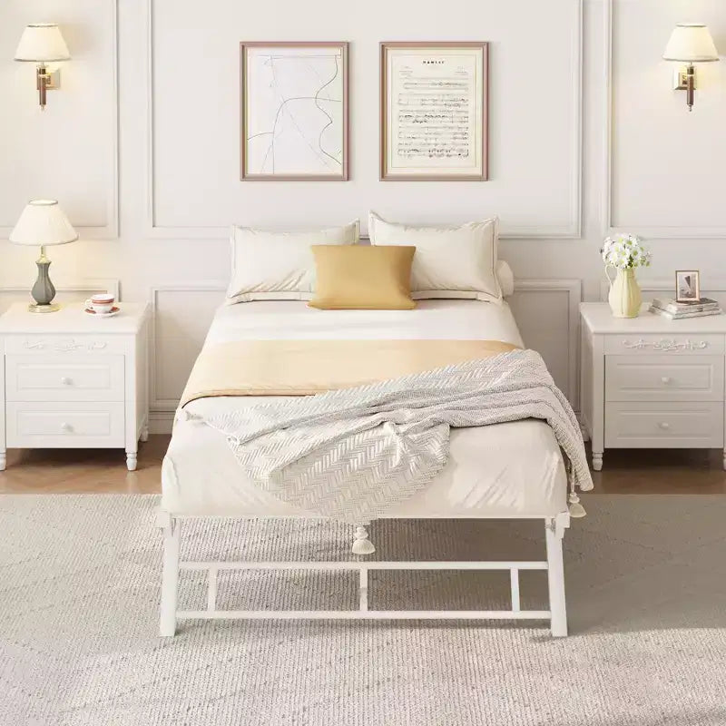 Lit gigogne escamotable simple avec roulettes verrouillables, cadre de lit pliant en métal robuste, peu encombrant pour salon, chambre, chambre d'amis, blanc