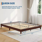 Queen Size Wooden Bed Frame, 9 Inch Sturdy Wood Platform with Wood Slats, Noise-Free, Easy Assembly, No Box Spring Needed, Dark Walnut (No Headboard)