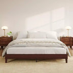 Queen Size Wooden Bed Frame, 9 Inch Sturdy Wood Platform with Wood Slats, Noise-Free, Easy Assembly, No Box Spring Needed, Dark Walnut (No Headboard)