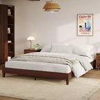 Queen Size Wooden Bed Frame, 9 Inch Sturdy Wood Platform with Wood Slats, Noise-Free, Easy Assembly, No Box Spring Needed, Dark Walnut (No Headboard)