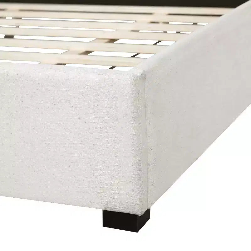 King Size Upholstered Platform Bed Frame with Soft Thick Cushioned Headboard, Beige - ModernLuxe