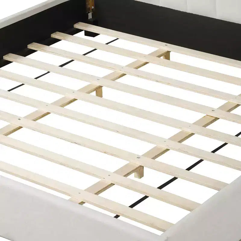 King Size Upholstered Platform Bed Frame with Soft Thick Cushioned Headboard, Beige - ModernLuxe
