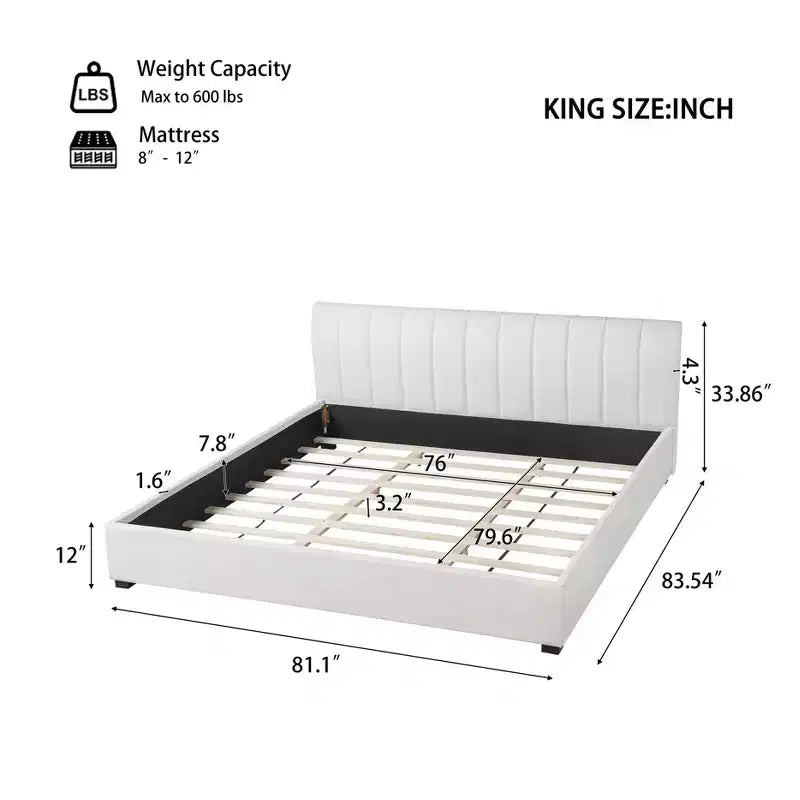 King Size Upholstered Platform Bed Frame with Soft Thick Cushioned Headboard, Beige - ModernLuxe