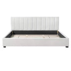 King Size Upholstered Platform Bed Frame with Soft Thick Cushioned Headboard, Beige - ModernLuxe