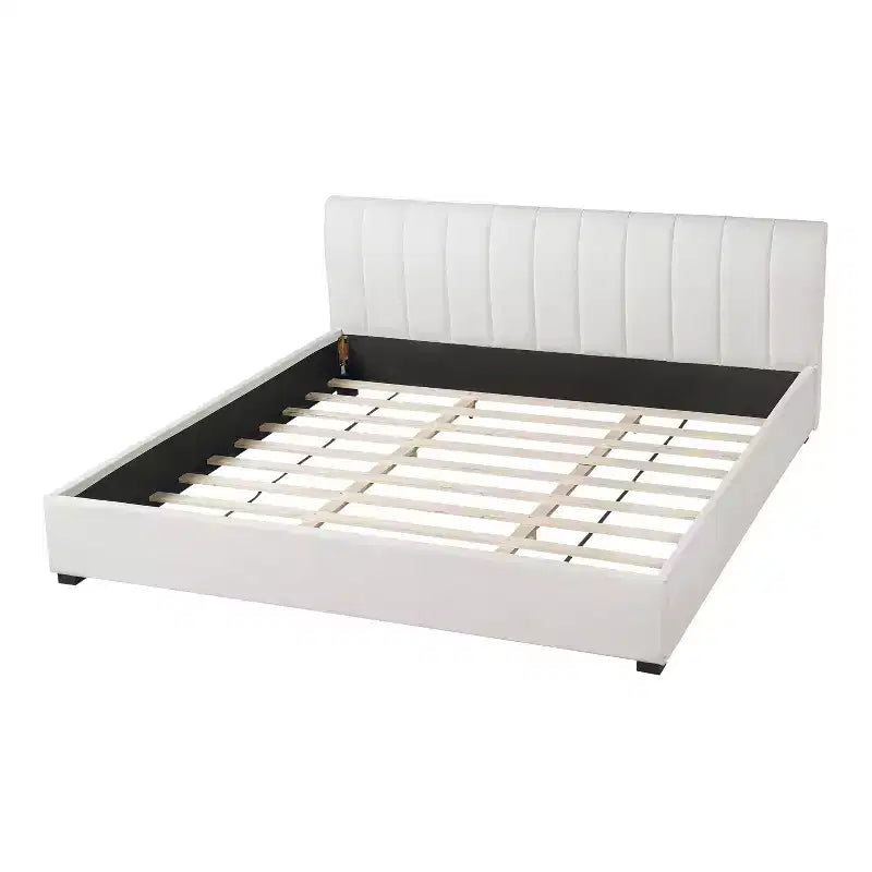 King Size Upholstered Platform Bed Frame with Soft Thick Cushioned Headboard, Beige - ModernLuxe