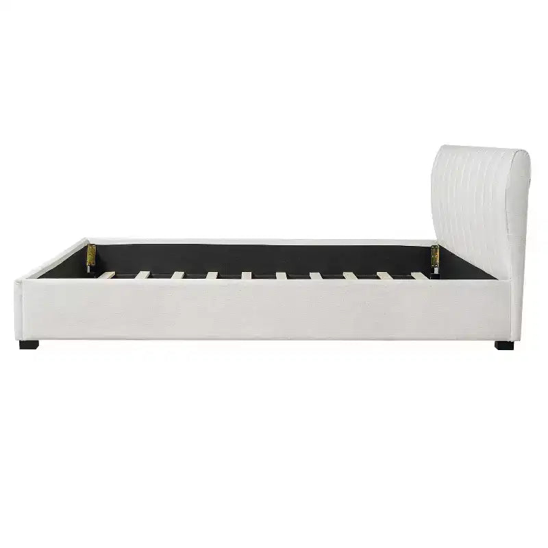 King Size Upholstered Platform Bed Frame with Soft Thick Cushioned Headboard, Beige - ModernLuxe