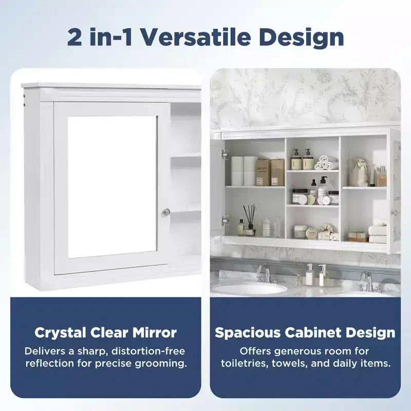 GDFStudio Jasiah 55 Armoire de toilette murale moderne 2-en-1 avec étagères réglables