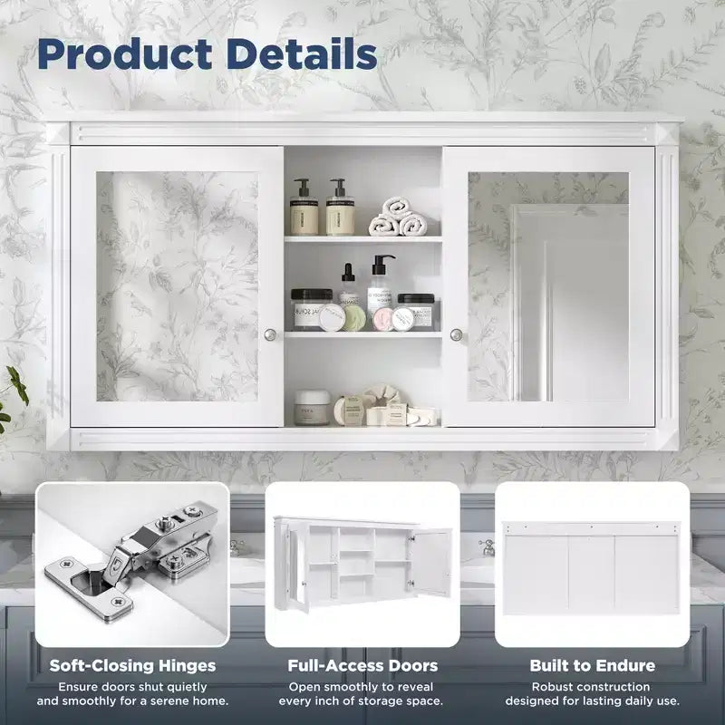 GDFStudio Jasiah 55 Armoire de toilette murale moderne 2-en-1 avec étagères réglables