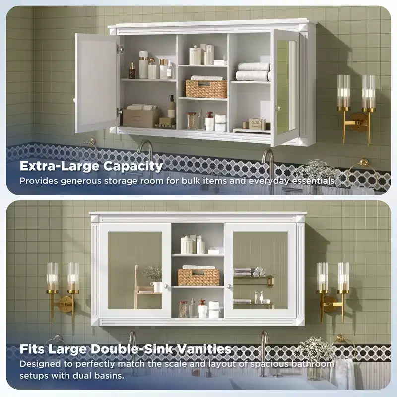 GDFStudio Jasiah 55 Armoire de toilette murale moderne 2-en-1 avec étagères réglables