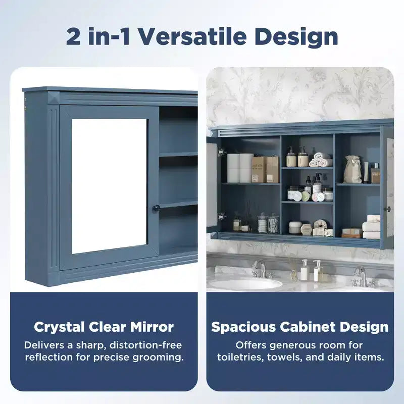 GDFStudio Jasiah 55 Armoire de toilette murale moderne 2-en-1 avec étagères réglables