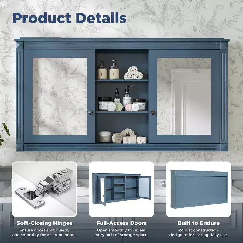 GDFStudio Jasiah 55 Armoire de toilette murale moderne 2-en-1 avec étagères réglables