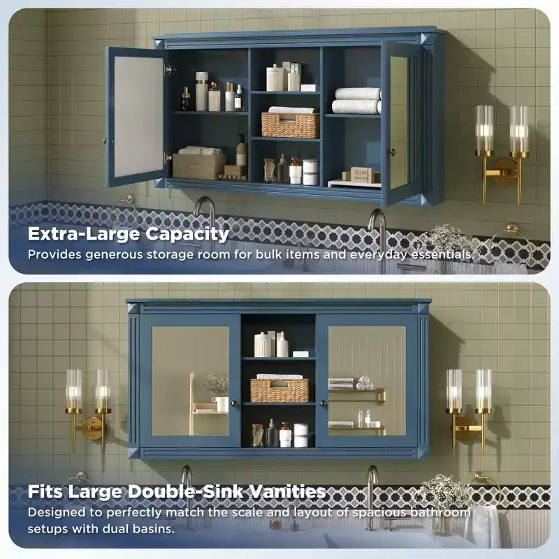 GDFStudio Jasiah 55 Armoire de toilette murale moderne 2-en-1 avec étagères réglables