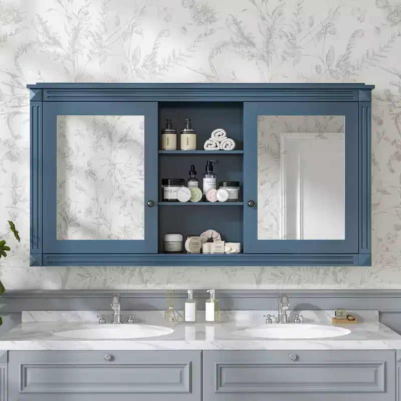 GDFStudio Jasiah 55 Modern Wall-Mounted 2-in-1 Mirror Cabinet with Adjustable Shelves