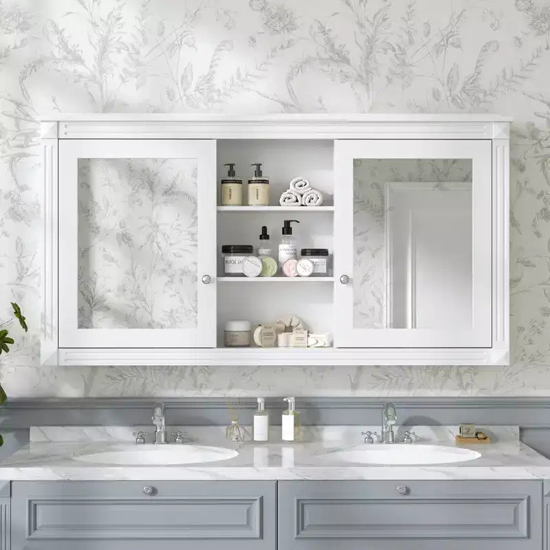 GDFStudio Jasiah 55 Armoire de toilette murale moderne 2-en-1 avec étagères réglables