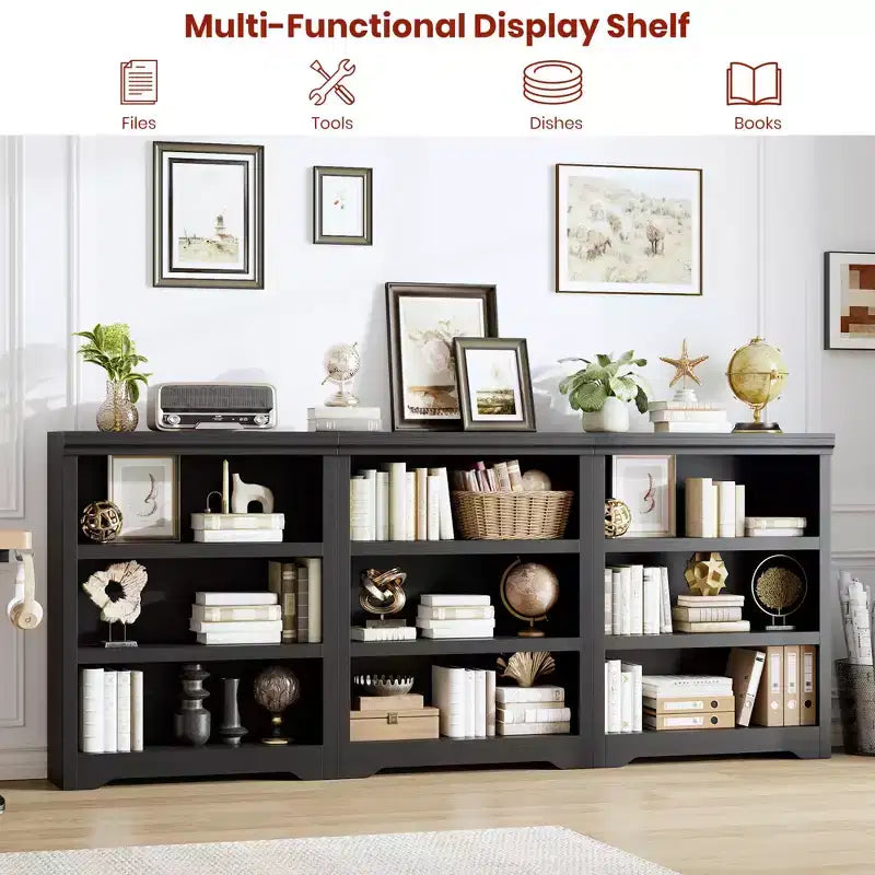Bibliothèque à 2/3 niveaux, Étagère de style ferme avec tablettes réglables, Meuble de rangement ouvert et Design antidérapant pour Bureau, Bibliothèque et Salon