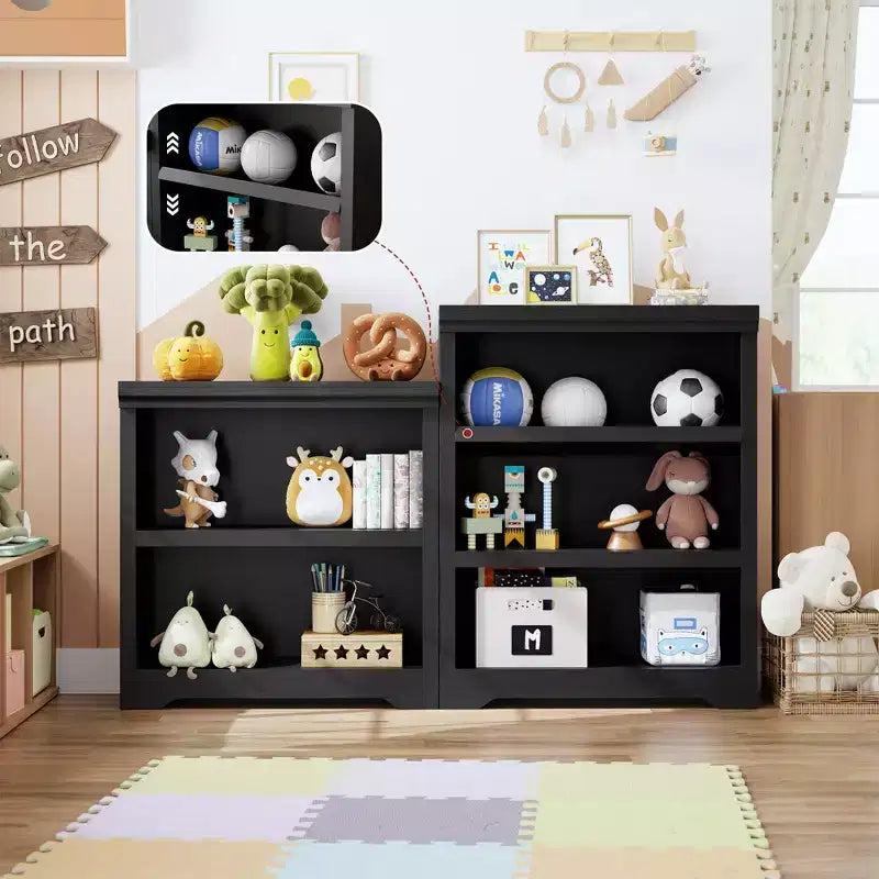 Bibliothèque à 2/3 niveaux, Étagère de style ferme avec tablettes réglables, Meuble de rangement ouvert et Design antidérapant pour Bureau, Bibliothèque et Salon