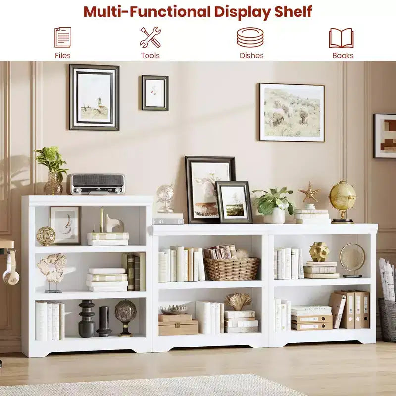 Bibliothèque à 2/3 niveaux, Étagère de style ferme avec tablettes réglables, Meuble de rangement ouvert et Design antidérapant pour Bureau, Bibliothèque et Salon