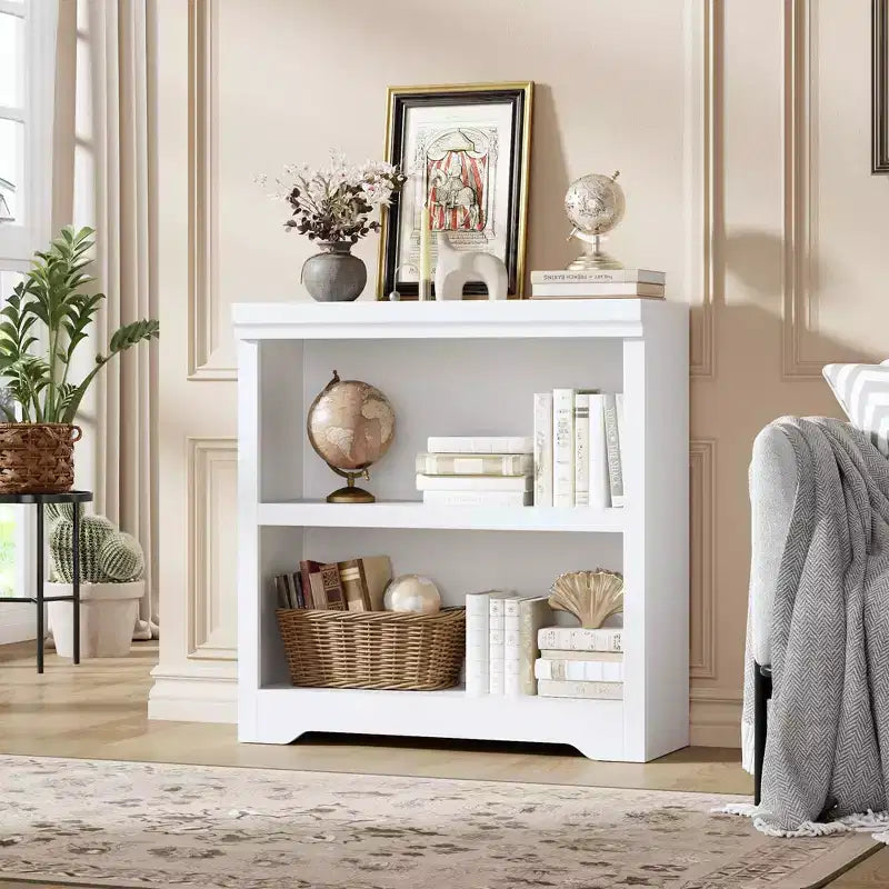 2/3 Tier Bookshelf, Farmhouse Bookcase with Adjustable Shelves, Open Display Storage Rack & Anti-Slip Design for Home Office, Library & Living Room