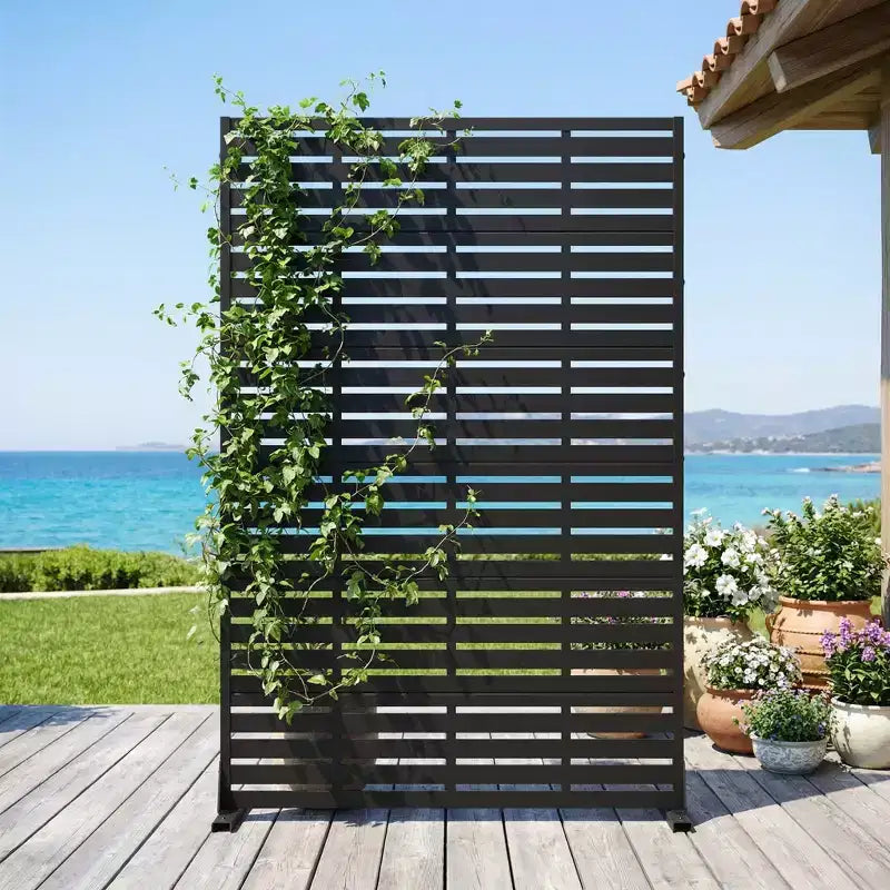 Dovelina 72H x 47W Outdoor Metal Privacy Screen Freestanding Fence Panels in Black for Garden Patio Deck Yard