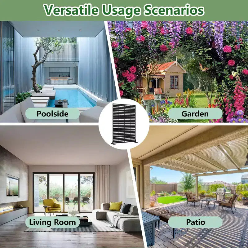 Dovelina 72H x 47W Outdoor Metal Privacy Screen Freestanding Fence Panels in Black for Garden Patio Deck Yard