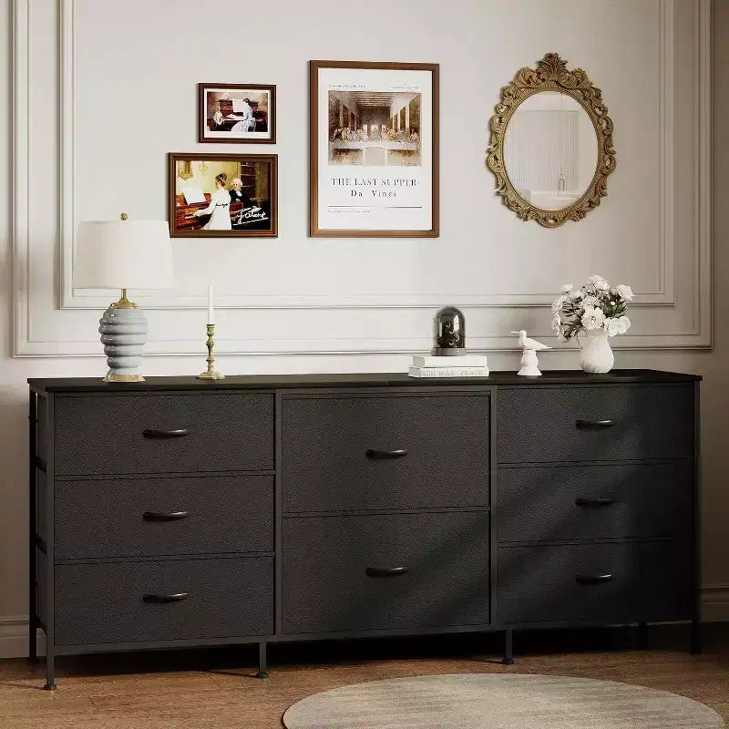 Commode 8 tiroirs et meuble TV, armoire de rangement à cadre métallique, organisateur de placard, montage facile, pour chambre, salon, couloir