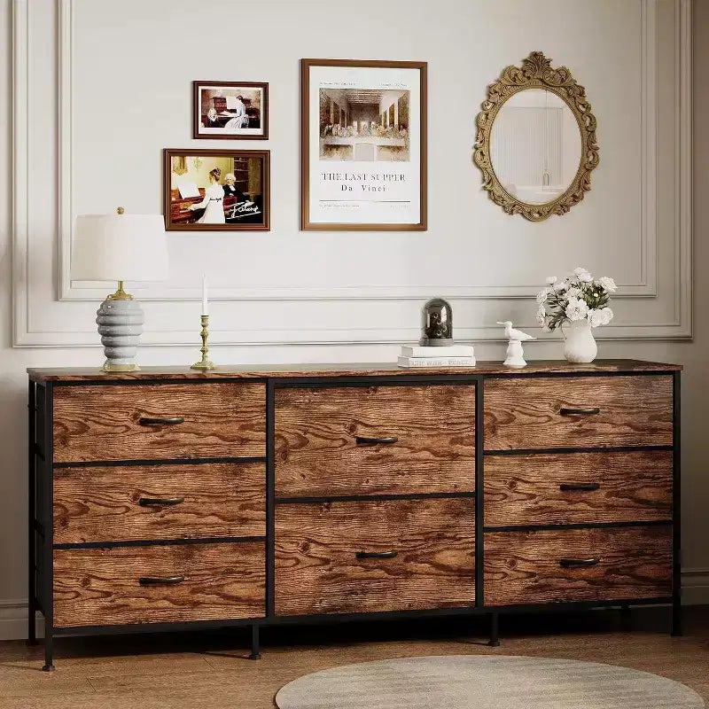 Commode 8 tiroirs et meuble TV, armoire de rangement à cadre métallique, organisateur de placard, montage facile, pour chambre, salon, couloir