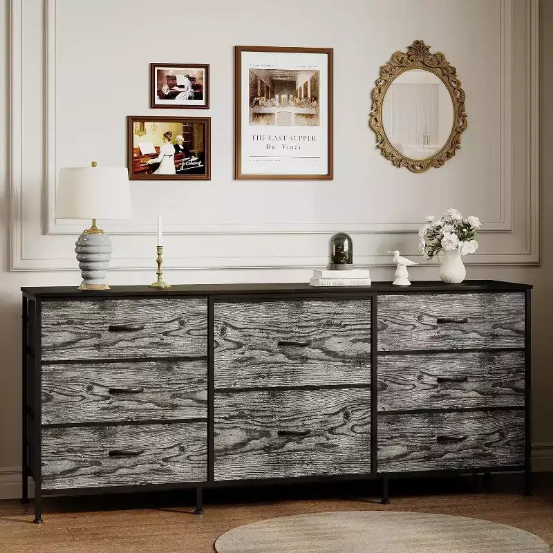Commode 8 tiroirs et meuble TV, armoire de rangement à cadre métallique, organisateur de placard, montage facile, pour chambre, salon, couloir