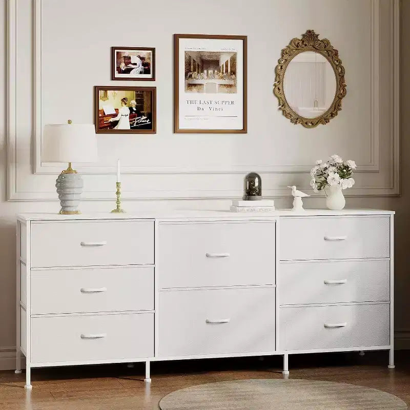 Commode 8 tiroirs et meuble TV, armoire de rangement à cadre métallique, organisateur de placard, montage facile, pour chambre, salon, couloir