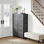 Commode à 10 tiroirs, armoire haute avec finition en bois rustique et cadre métallique, unité de rangement pour chambre, entrée, salon