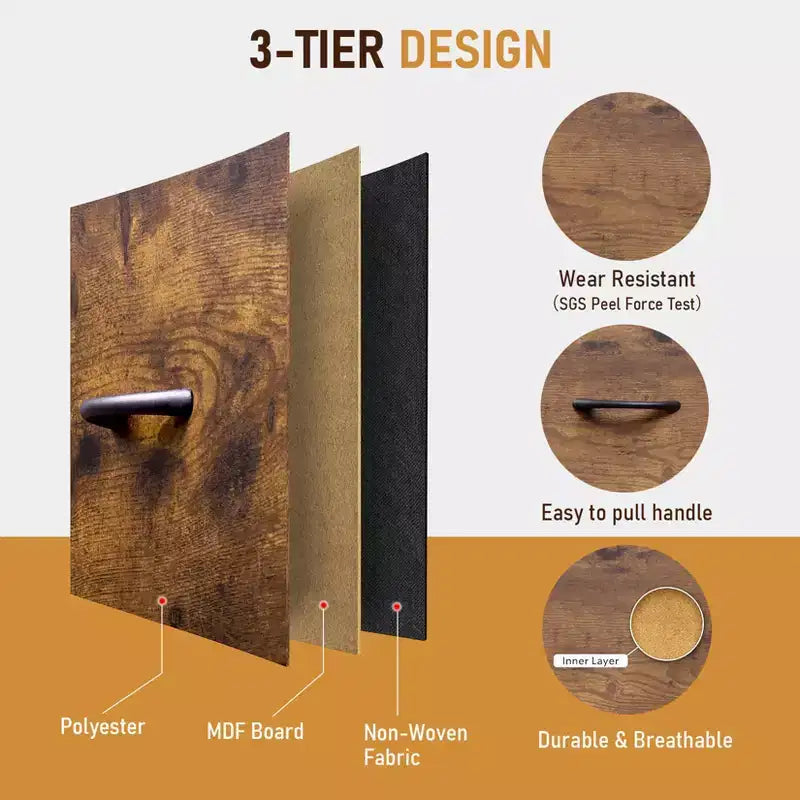 Commode à 10 tiroirs, armoire haute avec finition en bois rustique et cadre métallique, unité de rangement pour chambre, entrée, salon