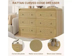 Commode à 6 tiroirs en rotin de 117 cm de large, commode bohème moderne avec poignées dorées, meuble de rangement pour chambre, salon, couloir (noir)