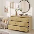 Commode à 6 tiroirs en rotin de 117 cm de large, commode bohème moderne avec poignées dorées, meuble de rangement pour chambre, salon, couloir (noir)