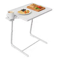 TV Tray with Cup Holders, Portable C Shaped Side Dinner Tray Table, Adjustable 6 Heights 3 Tilt Angle for Living Room, Bedroom, White