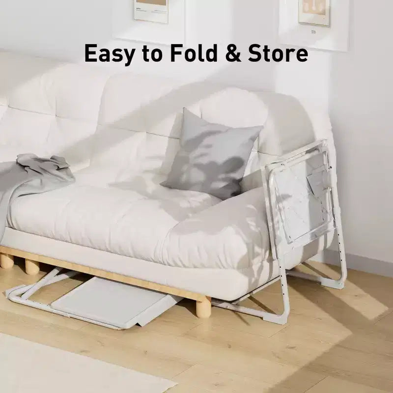Plateau TV avec porte-gobelets, table d'appoint portable en forme de C, réglable 6 hauteurs 3 angles d'inclinaison pour salon, chambre, blanc