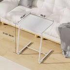 Plateau TV avec porte-gobelets, table d'appoint portable en forme de C, réglable 6 hauteurs 3 angles d'inclinaison pour salon, chambre, blanc
