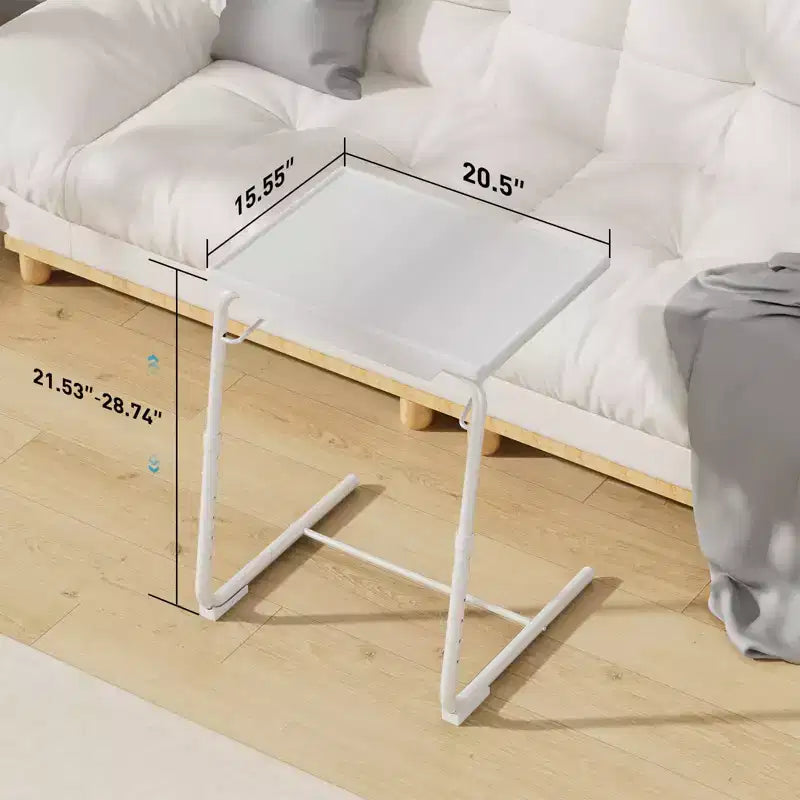 Plateau TV avec porte-gobelets, table d'appoint portable en forme de C, réglable 6 hauteurs 3 angles d'inclinaison pour salon, chambre, blanc