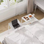 Plateau TV avec porte-gobelets, table d'appoint portable en forme de C, réglable 6 hauteurs 3 angles d'inclinaison pour salon, chambre, blanc