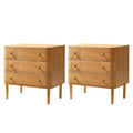Noah Modern 26W 3-Drawer End Table Set of 2 with Solid Wood Legs Built-in Outlet|ART OF LIVING DESIGNS-OAK