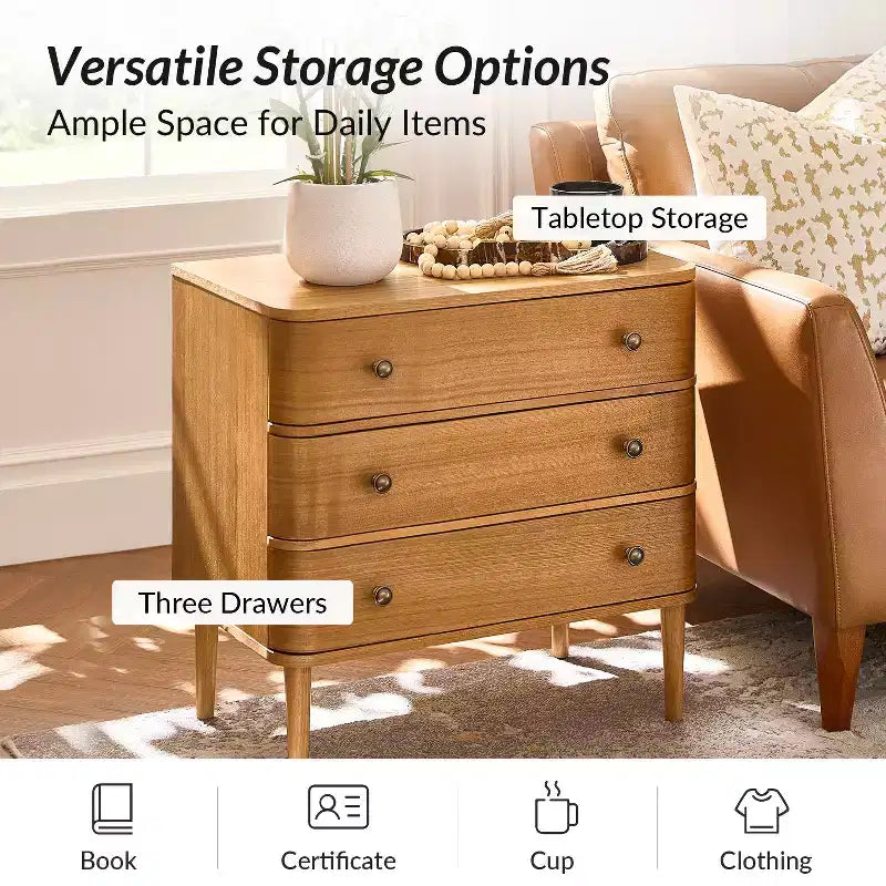 Noah Modern 26W 3-Drawer End Table Set of 2 with Solid Wood Legs Built-in Outlet|ART OF LIVING DESIGNS-OAK