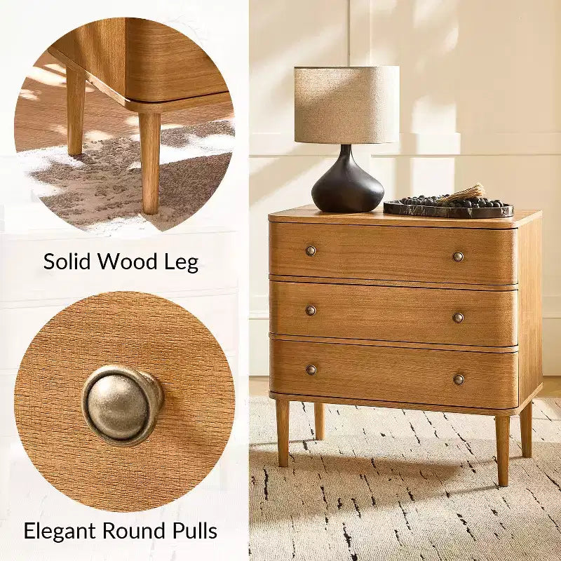 Noah Modern 26W 3-Drawer End Table Set of 2 with Solid Wood Legs Built-in Outlet|ART OF LIVING DESIGNS-OAK