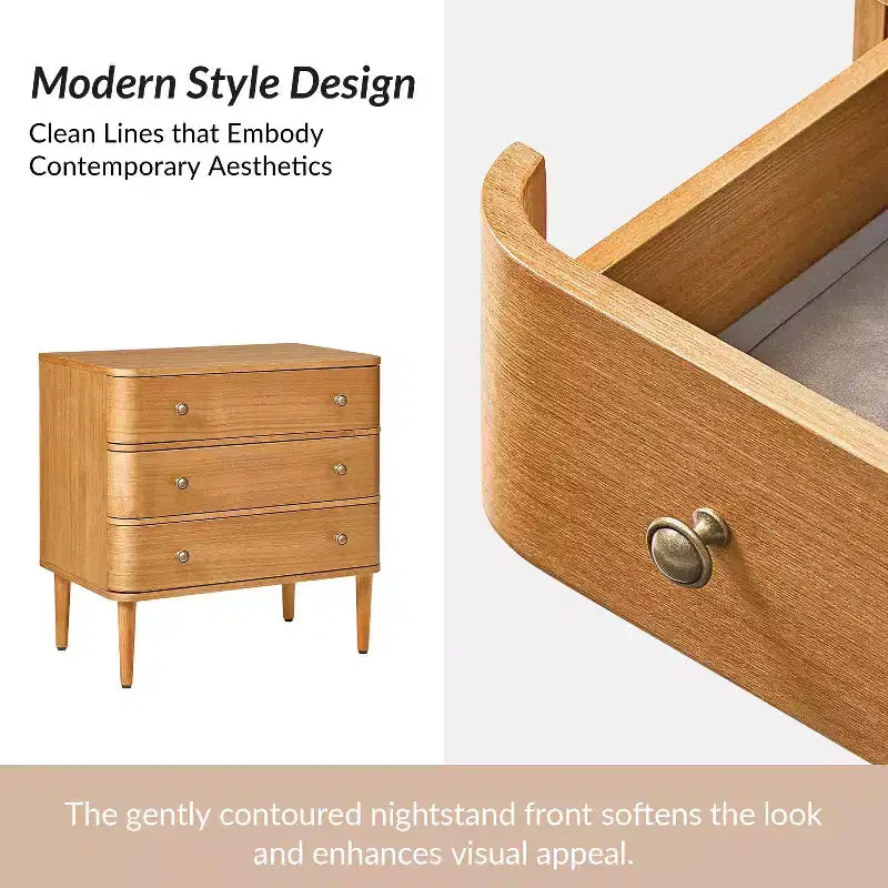 Noah Modern 26W 3-Drawer End Table Set of 2 with Solid Wood Legs Built-in Outlet|ART OF LIVING DESIGNS-OAK
