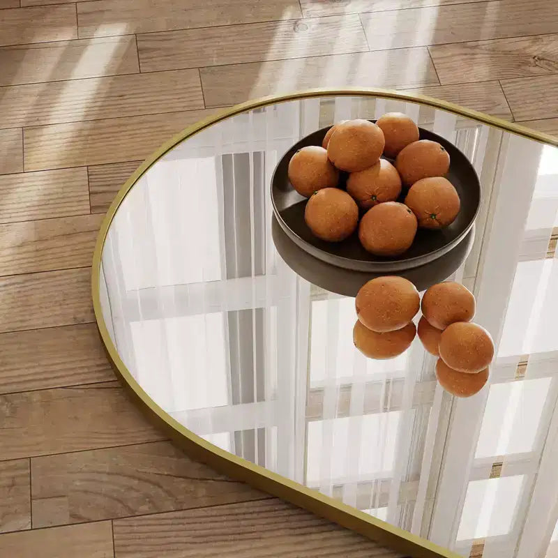 Miroir sur pied plein corps arqué – Miroir de plain-pied avec cadre en métal pour chambre ou salon, fixation murale ou support inclus