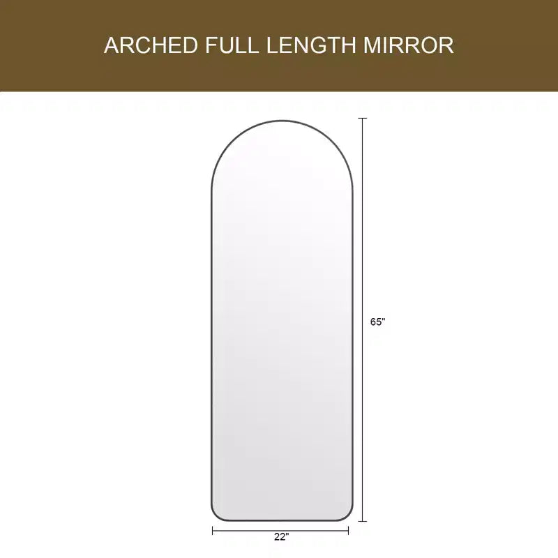 Miroir sur pied plein corps arqué – Miroir de plain-pied avec cadre en métal pour chambre ou salon, fixation murale ou support inclus