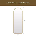 Miroir sur pied plein corps arqué – Miroir de plain-pied avec cadre en métal pour chambre ou salon, fixation murale ou support inclus