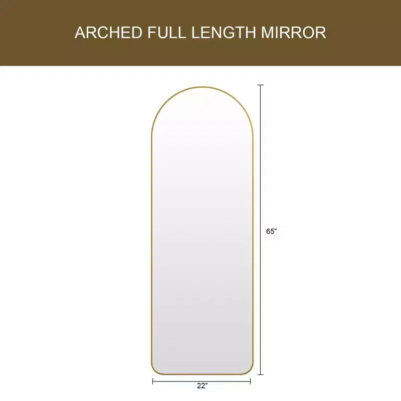 Miroir sur pied plein corps arqué – Miroir de plain-pied avec cadre en métal pour chambre ou salon, fixation murale ou support inclus