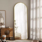 Miroir sur pied plein corps arqué – Miroir de plain-pied avec cadre en métal pour chambre ou salon, fixation murale ou support inclus