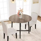 Table de cuisine ronde de 80 cm pour petits espaces, table à manger moderne style ferme avec cadre en acier et plateau en bois résistant à l'eau pour appartement studio
