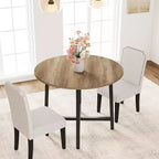 Table de cuisine ronde de 80 cm pour petits espaces, table à manger moderne style ferme avec cadre en acier et plateau en bois résistant à l'eau pour appartement studio