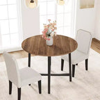 Table de cuisine ronde de 80 cm pour petits espaces, table à manger moderne style ferme avec cadre en acier et plateau en bois résistant à l'eau pour appartement studio