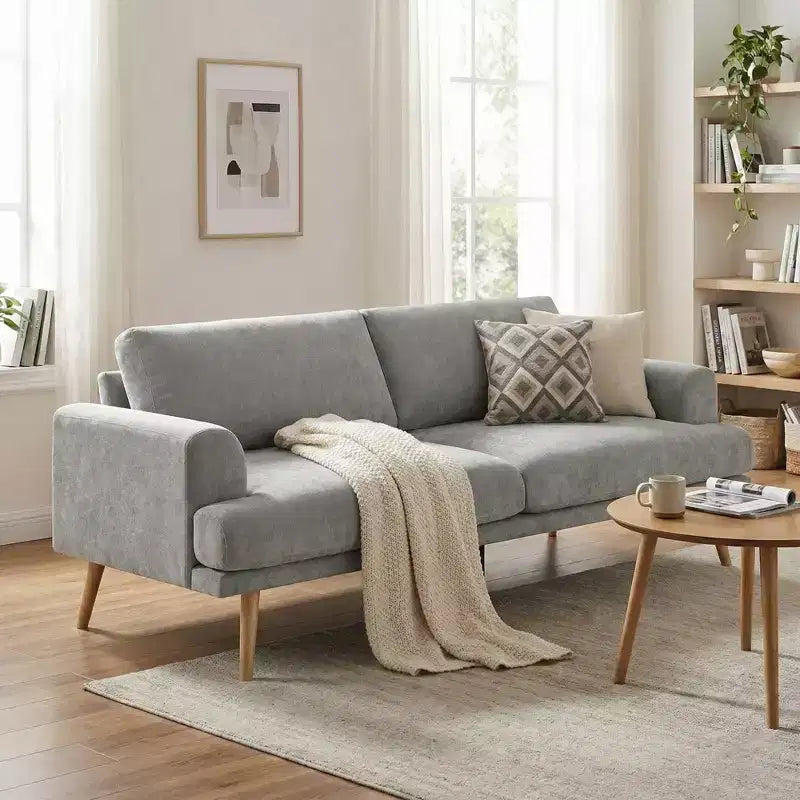 79.9 Canapé de salon, canapé 3 places avec pieds en bois d'hévéa, fauteuil de canapé pour maison/appartement, gris - ModernLuxe